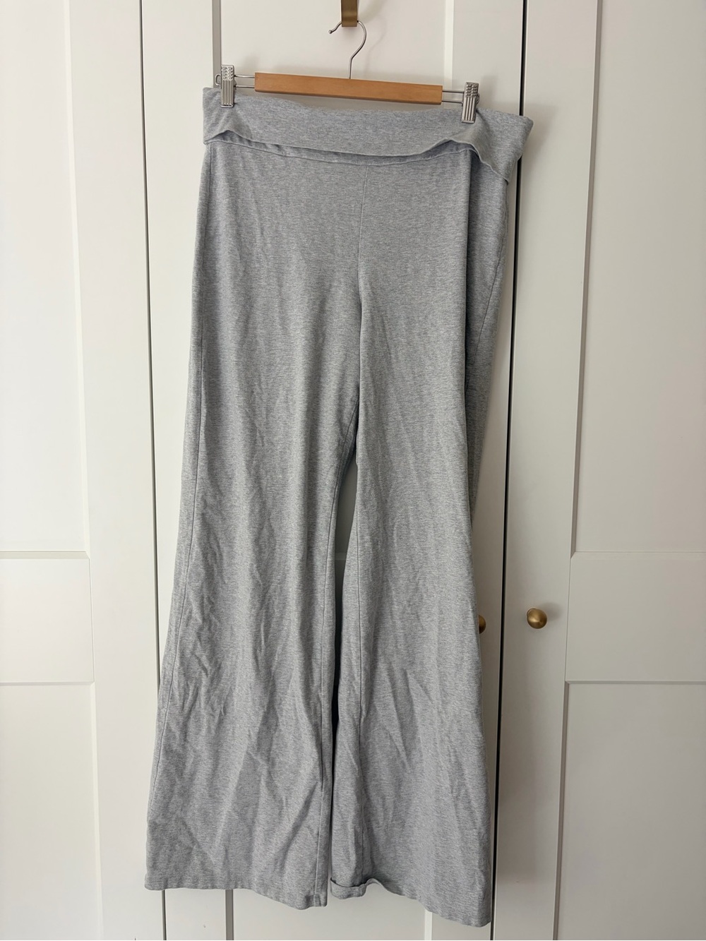 Aritzia Homestretch Light Gray Wide-Leg Fold-Over Waist Pants | L